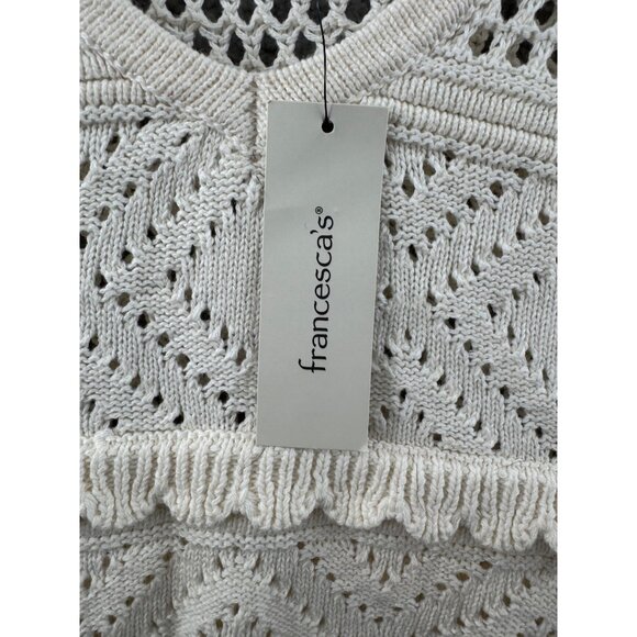 Francescas Studio 19 Ivory Crochet Knit Sleeveless Top Ruffle Trim Large NWT - Picture 5 of 7